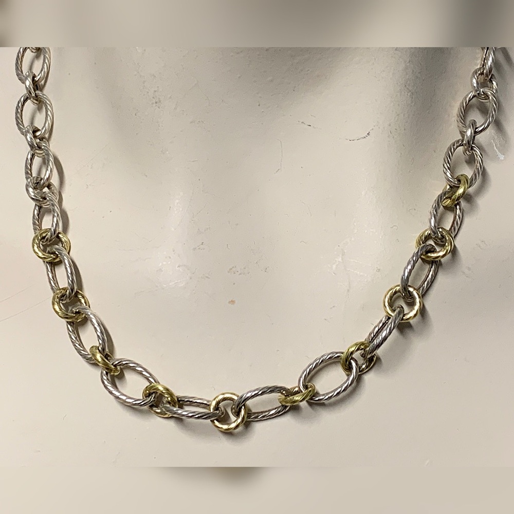 20g ITALY Sterling Silver 925 18k Gold Accent 18" Necklace Choker